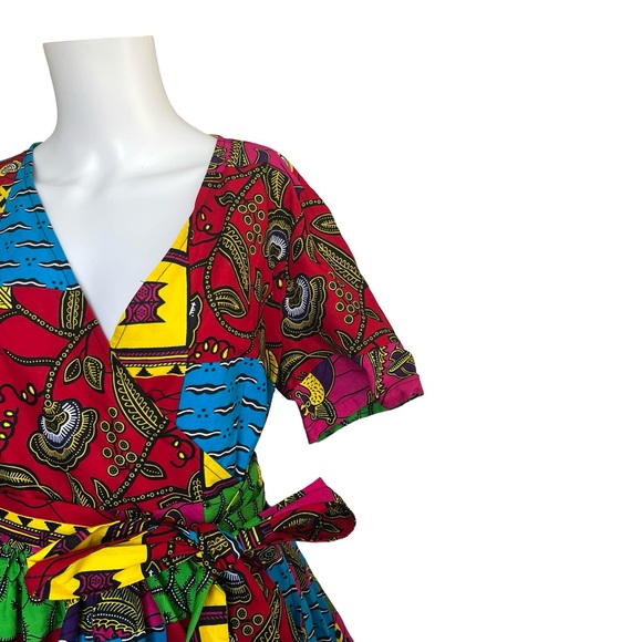 NEW Mae Otti Wrap Dress Short Sleeve Colorful Maximalist Cotton Size Large - Picture 5 of 10